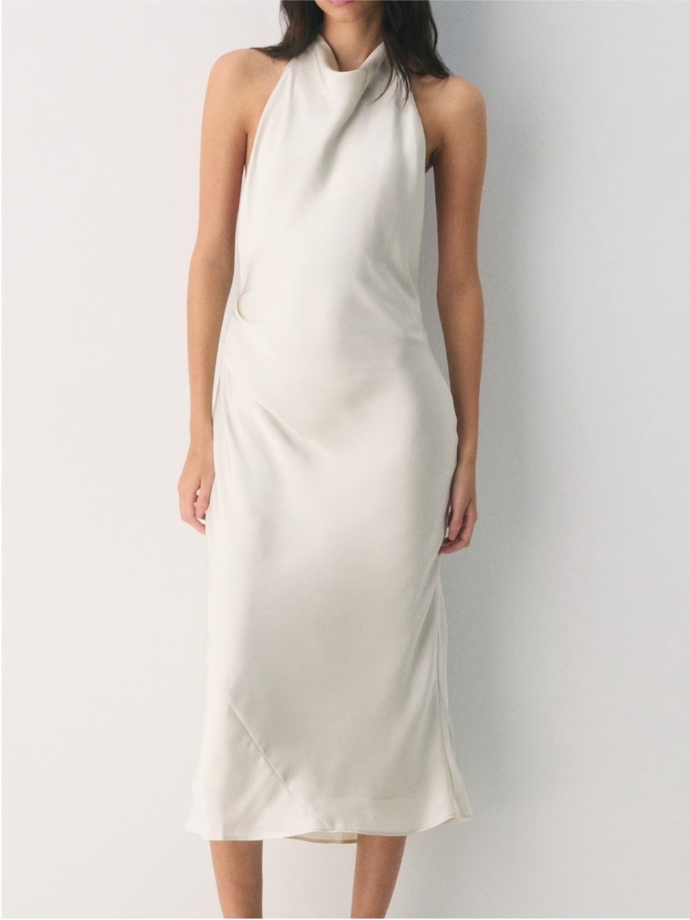 Aritzia Silky Halter Midi Dress in Ivory